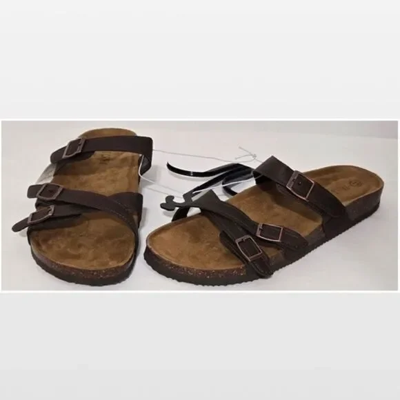 NewโFalls Creek Shoes Womens Sandals Dark Brown Straps Buckles Slip On Size 11 - Picture 1 of 15